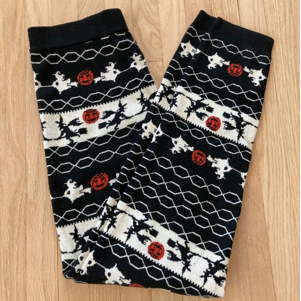 Unique Vintage M Halloween Black Fair Isle Knit Leggings Witches Pumpkins Ghosts